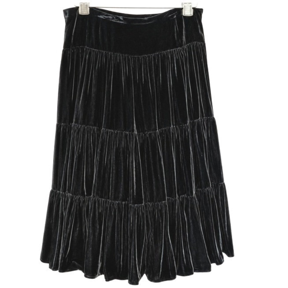 Black Velvet Tiered Fairy Silk Blend Midi Skirt Boho Prairie Romantic Goth Small